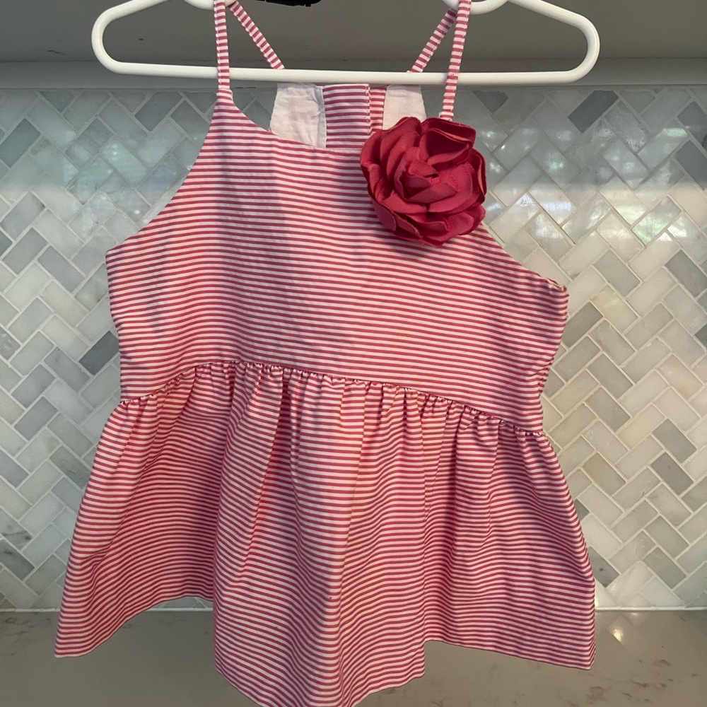 Janie and Jack Pink Striped Kids Top with Flower Accent